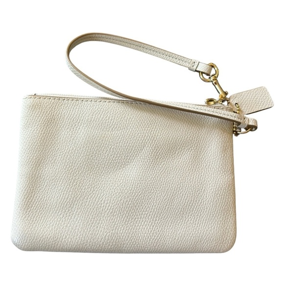 Coach Darcy Bow Cream Cross Grain Leather Small Wristlet Top Zipper - Picture 4 of 5